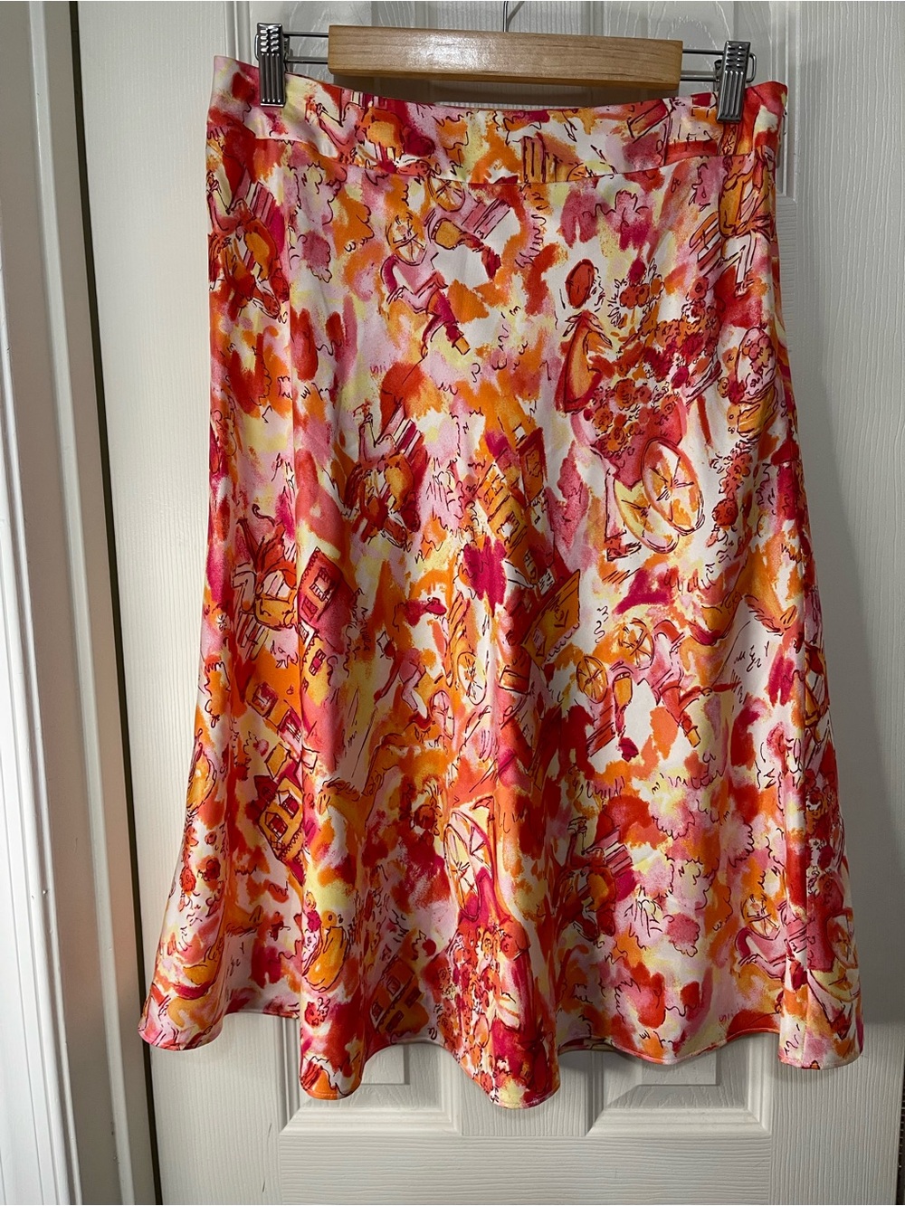 Valerie Steven’s 100% Silk Orange watercolor Vintage Y2K artsy Midi skirt 10